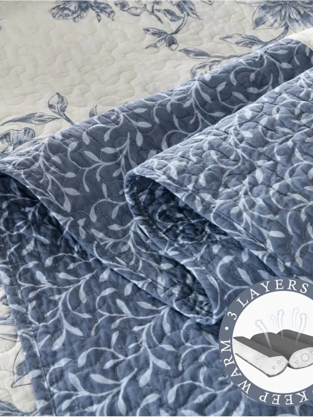 Classic Blue and White Floral Quilt Set -